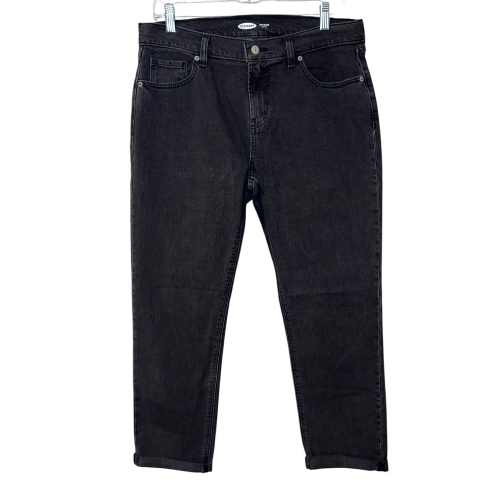 Old Navy Boyfriend Mid Rise Washed Black Denim Jeans Womens 10 cropped cuffed